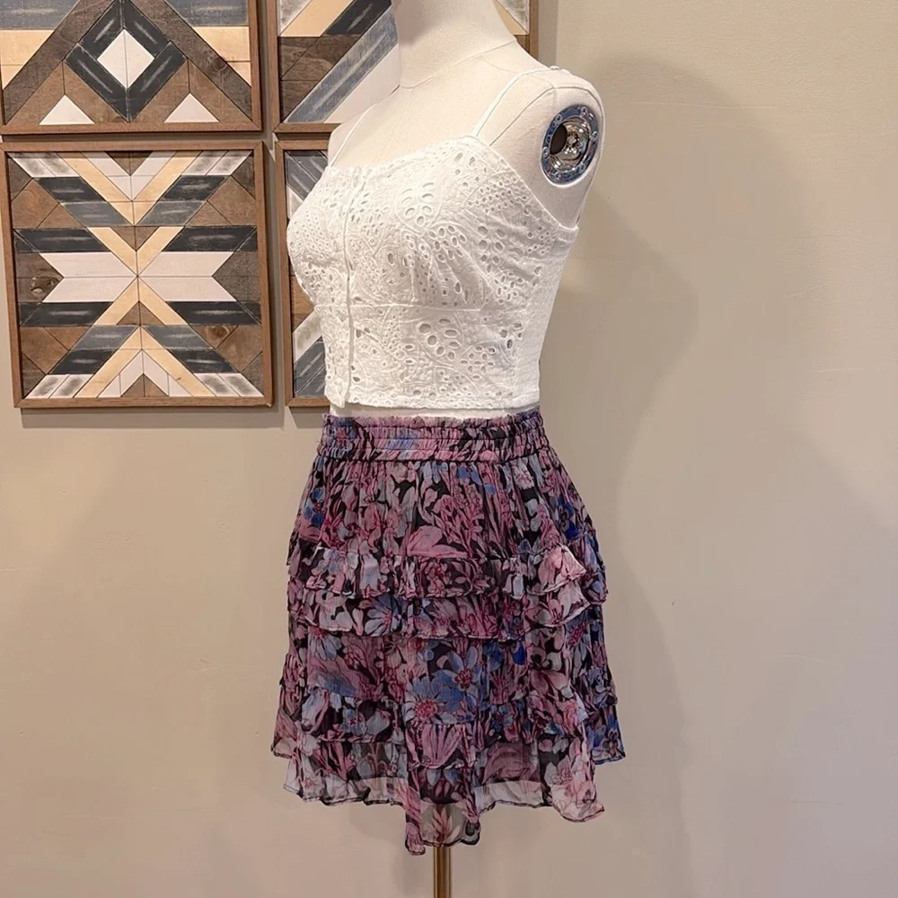 LoveShackFancy Benicia Floral Ruffle Skirt Midnight Light Medium